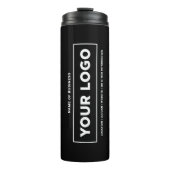 Aangepaste witte bedrijfsnaam en Logo zwarte marke Thermosbeker (Voorkant)