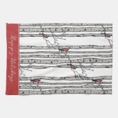 Aangepaste Witte Berken Bomen en Rode Kardinaal Vo Theedoek (Horizontaal)