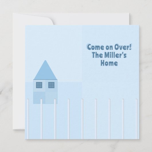 Aangepaste Witte & Blauwe Omheinde Home Housewarmi Aankondiging (Achterkant)