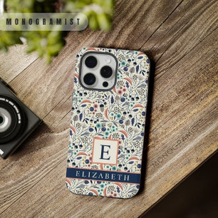 Aangepaste witte bloemige blauwe perzik bloemen iPhone 15 pro max case