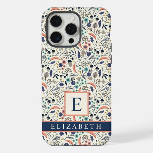 Aangepaste witte bloemige blauwe perzik bloemen iPhone hoesje (Achterkant)