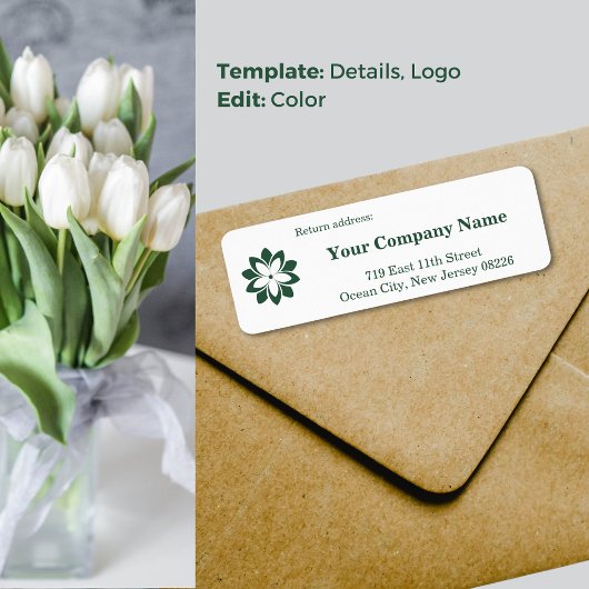 Aangepaste witte bloemist Logo & groen retouradres Etiket