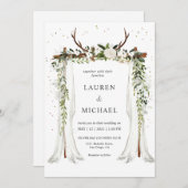 Aangepaste Witte Boho Canopy Bloemen Antler Huweli Kaart (Voorkant / Achterkant)