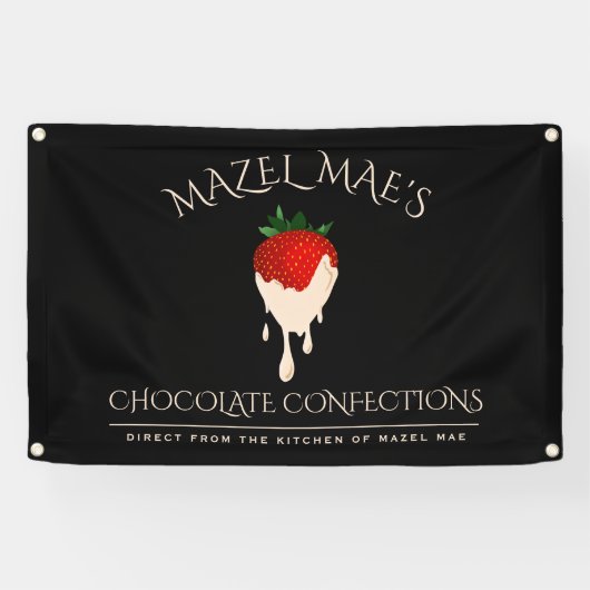 Aangepaste witte chocolade bedekte aardbeienbanner spandoek (Horizontaal)