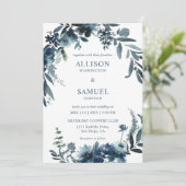 Aangepaste Witte Donkerblauwe Indigo Bloemen Huwel Kaart (Staand voorkant)