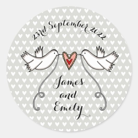 Aangepaste witte doves weddenschap ronde sticker (Voorkant)