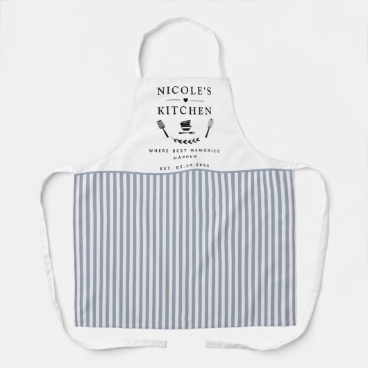 Aangepaste, Witte en Blauwe Strepen, Boerderij Keu Schort (Voorkant)