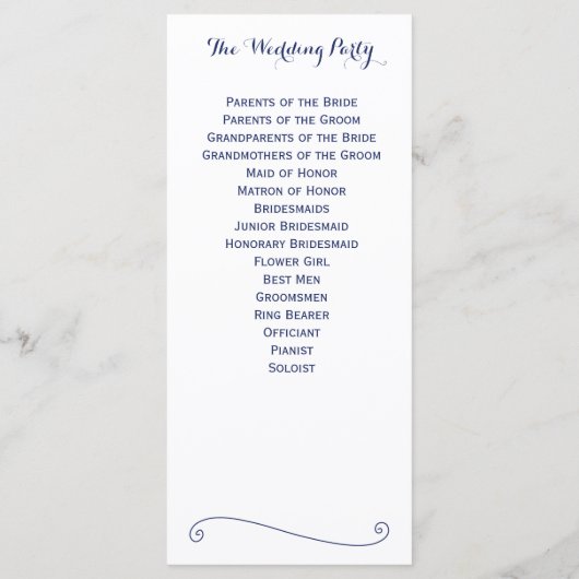 Aangepaste witte en blauwe trouwprogramma's rekkaa programmakaart (Achterkant)