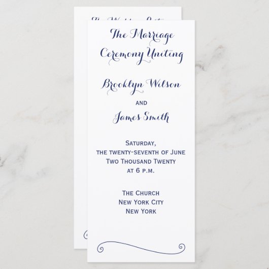 Aangepaste witte en blauwe trouwprogramma's rekkaa programmakaart (Voorkant / Achterkant)