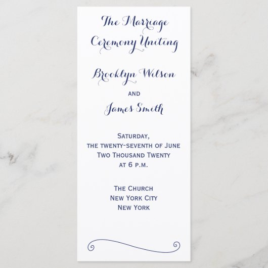 Aangepaste witte en blauwe trouwprogramma's rekkaa programmakaart (Voorkant)