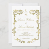 Aangepaste witte en gouden bloemen Lijst Royal Wed Kaart (Voorkant)