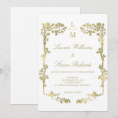 Aangepaste witte en gouden bloemen Lijst Royal Wed Kaart (Voorkant / Achterkant)
