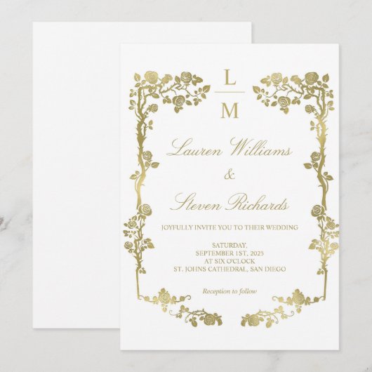 Aangepaste witte en gouden bloemen Lijst Royal Wed Kaart (Voorkant / Achterkant)