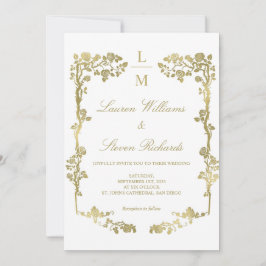 Aangepaste witte en gouden bloemen Lijst Royal Wed Kaart