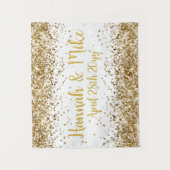 Aangepaste witte en gouden glitters bruiloftsfotoh wandkleed (Voorkant)