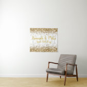 Aangepaste witte en gouden glitters bruiloftsfotoh wandkleed (In Situ (horizontaal))