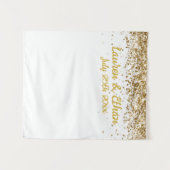 Aangepaste witte en gouden glitters bruiloftsfotoh wandkleed (Voorkant (horizontaal))