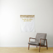 Aangepaste witte en gouden glitters bruiloftsfotoh wandkleed (In situ)