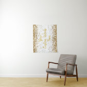 Aangepaste witte en gouden verjaardagsfeest fotoca wandkleed (In situ)