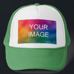 Aangepaste witte en groene elegante moderne Sjablo Trucker Pet<br><div class="desc">Aangepast wit en groen elegant modern Sjabloon Creëer je eigen Afbeelding Logo foto witte en groene truckerhoed uploaden.</div>