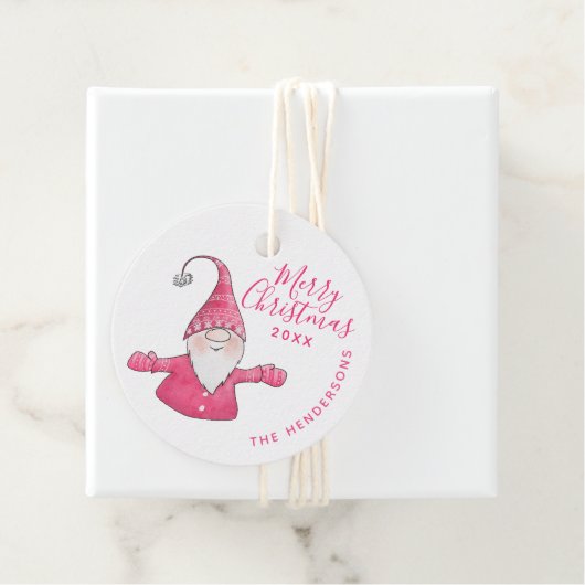 Aangepaste Witte en Roze Schattigee Gnome Vrolijk Bedankjes Labels (In situ)