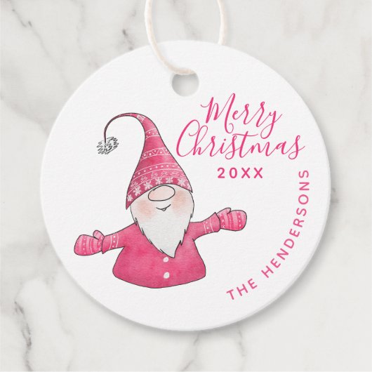 Aangepaste Witte en Roze Schattigee Gnome Vrolijk Bedankjes Labels (Voorkant)