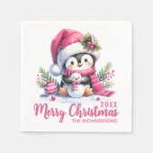 Aangepaste Witte en Roze Schattigee Pinguïn Vrolij Servet (Voorkant)