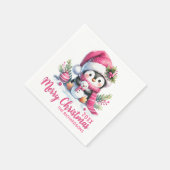 Aangepaste Witte en Roze Schattigee Pinguïn Vrolij Servet (Hoek)