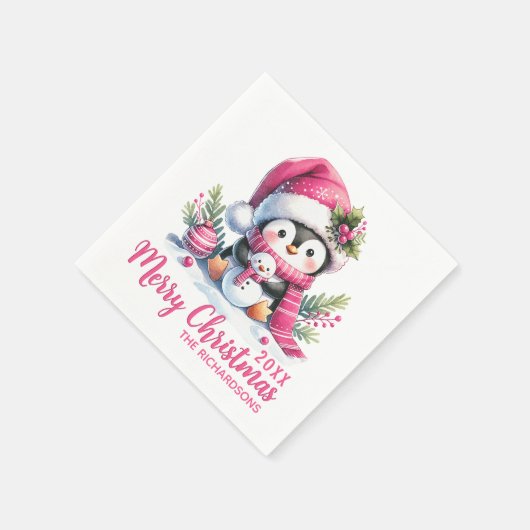 Aangepaste Witte en Roze Schattigee Pinguïn Vrolij Servet (Hoek)