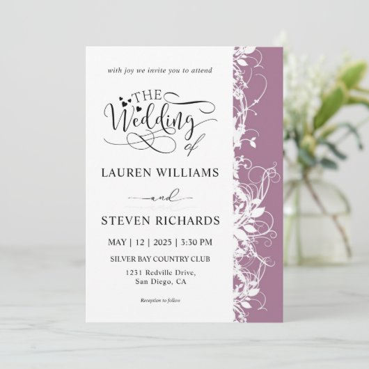 Aangepaste witte en violette Paarse bruiloft Kaart (Staand voorkant)