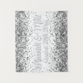 Aangepaste witte en zilveren glinsterende huwelijk wandkleed (Voorkant)