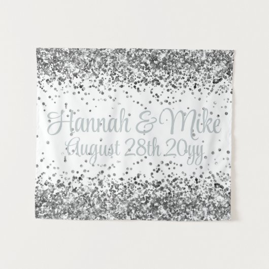 Aangepaste witte en zilveren glinsterende huwelijk wandkleed (Voorkant (horizontaal))