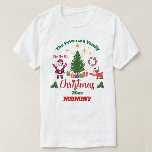 Aangepaste witte familie Kerstmis Sinterklaas Unis T-shirt (Design voorkant)