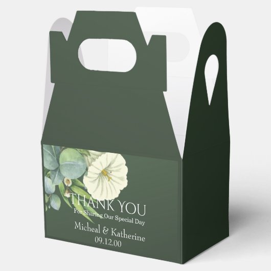 Aangepaste witte flora en smaragdgroen dank u bedankdoosjes (Geopend)