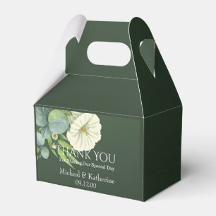 Aangepaste witte flora en smaragdgroen dank u bedankdoosjes