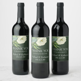 Aangepaste witte flora en smaragdgroen dank u wijn etiket