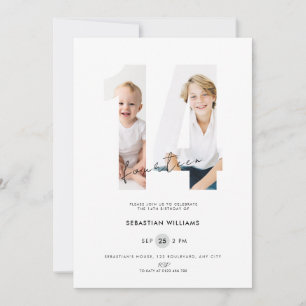 Aangepaste witte foto 14e verjaardagsuitnodiging j kaart