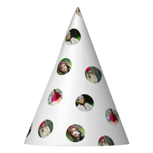 Aangepaste witte foto dot accessoire feesthoedjes (Links)