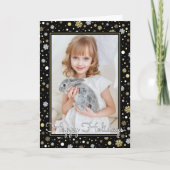 Aangepaste witte gouden sneeuwvlokken op zwarte fe kaart (Voorkant)