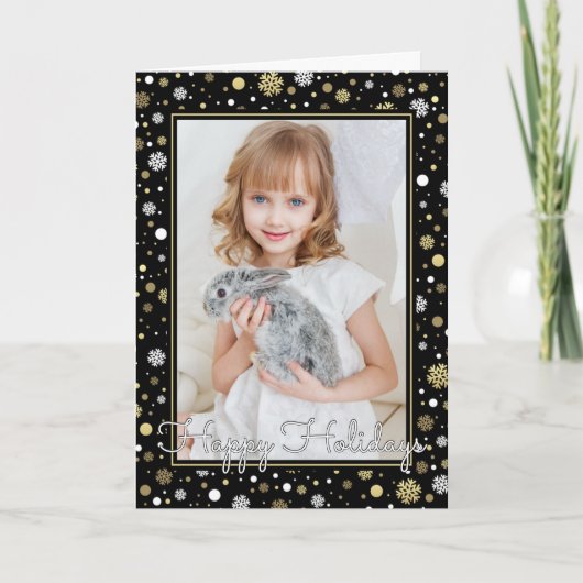 Aangepaste witte gouden sneeuwvlokken op zwarte fe kaart (Voorkant)