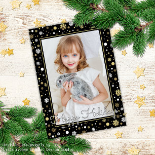 Aangepaste witte gouden sneeuwvlokken op zwarte fe kaart