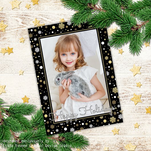 Aangepaste witte gouden sneeuwvlokken op zwarte fe kaart