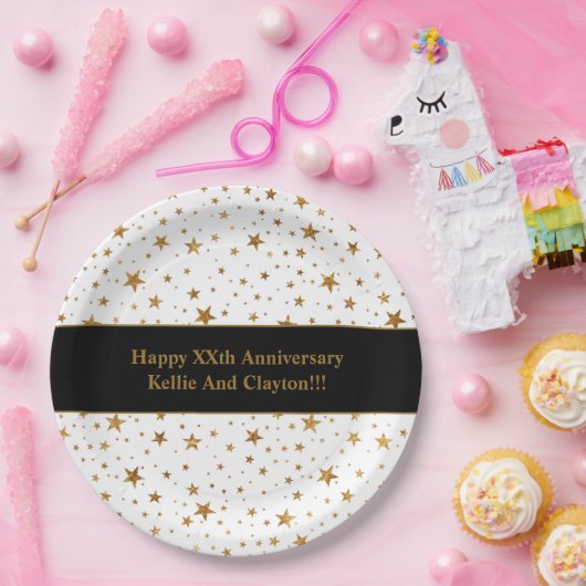 Aangepaste witte / gouden sterren bericht Jubileum Papieren Bordje (Feest)