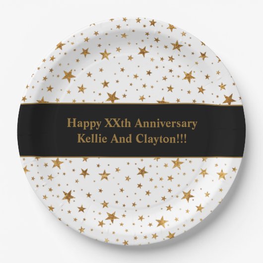 Aangepaste witte / gouden sterren bericht Jubileum Papieren Bordje (Voorkant)