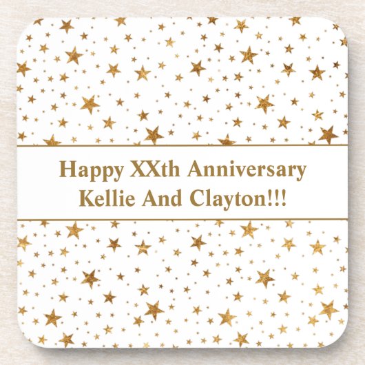 Aangepaste witte / gouden sterren met bericht Jubi Bier Onderzetter (Voorkant)