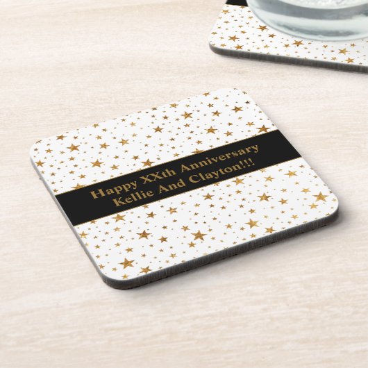 Aangepaste witte / gouden sterren met bericht Jubi Bier Onderzetter (Linkerzijde)