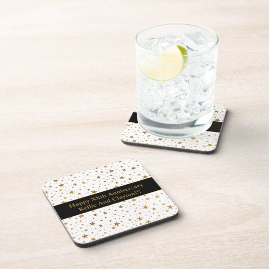 Aangepaste witte / gouden sterren met bericht Jubi Bier Onderzetter (Rechterzijde)