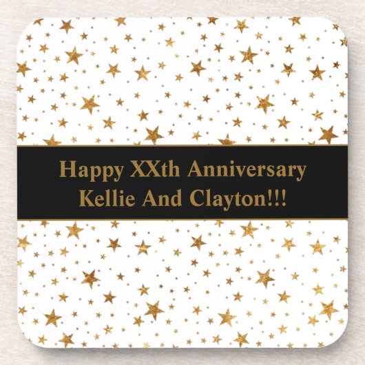 Aangepaste witte / gouden sterren met bericht Jubi Bier Onderzetter (Voorkant)