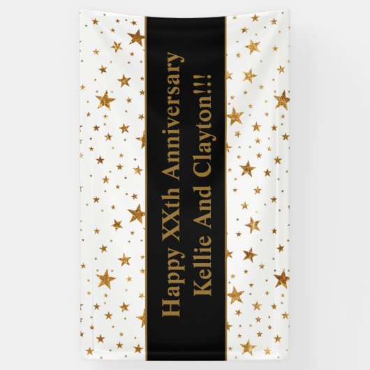 Aangepaste witte / gouden sterren met bericht Jubi Spandoek (Verticaal)