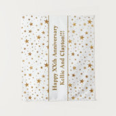 Aangepaste witte / gouden sterren met bericht Jubi Wandkleed (Voorkant)